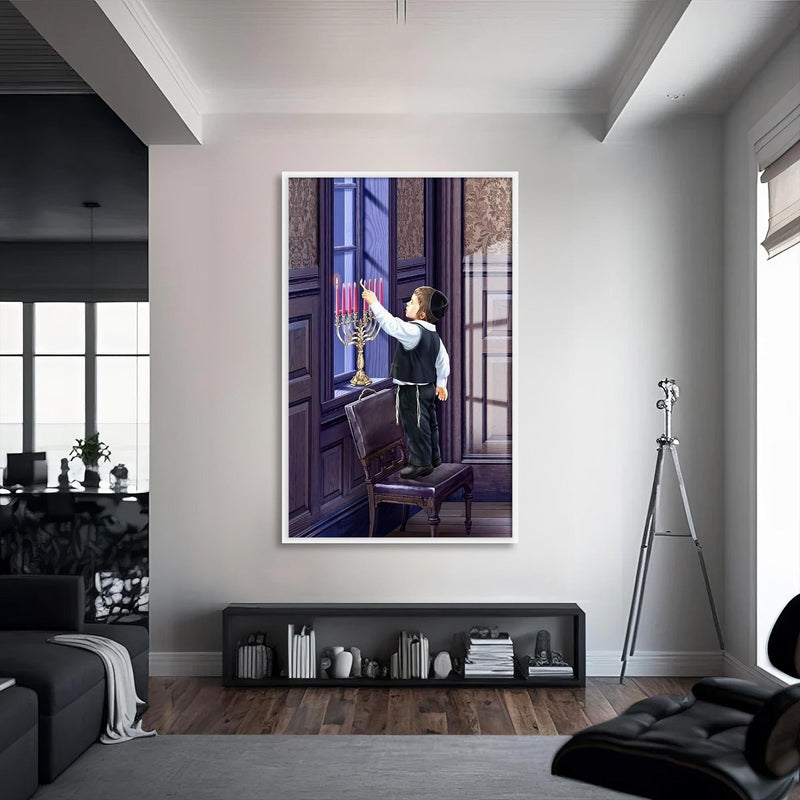 Artronauts Glass Print S | 72x46 cm | 28.3"x18.1" / White First Candle- Judaism Tempered Glass Wall Art