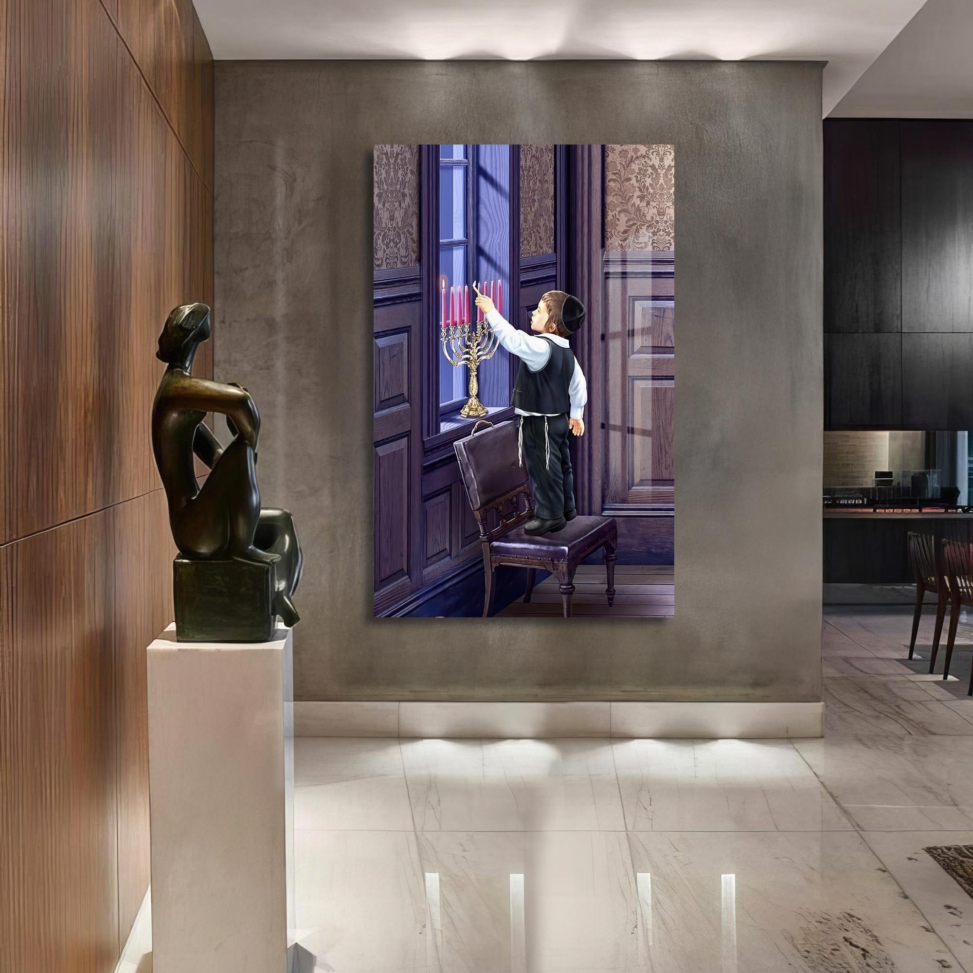 Artronauts Glass Print First Candle- Judaism Tempered Glass Wall Art