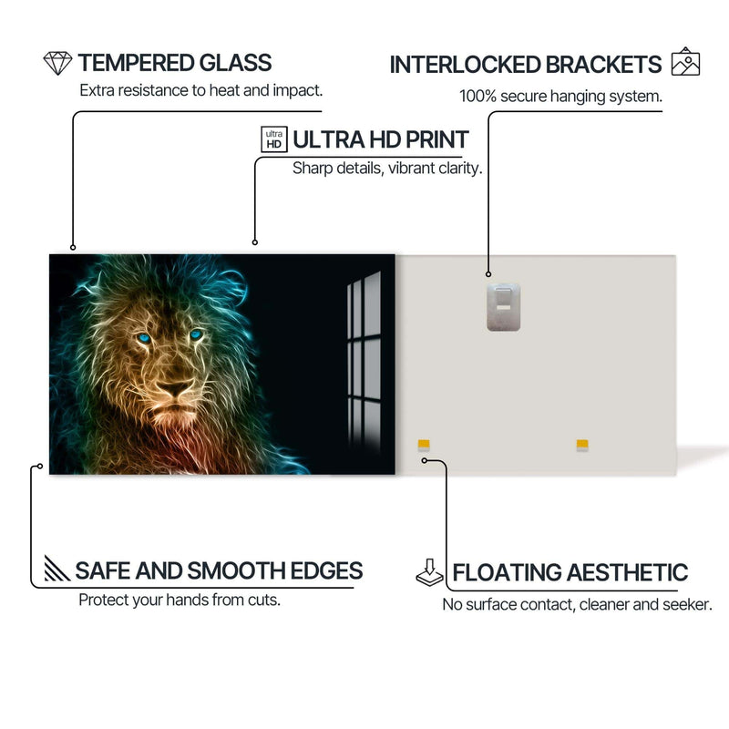Artronauts Glass Print Neon Spirit Lion – Animal Tempered Glass Wall Art
