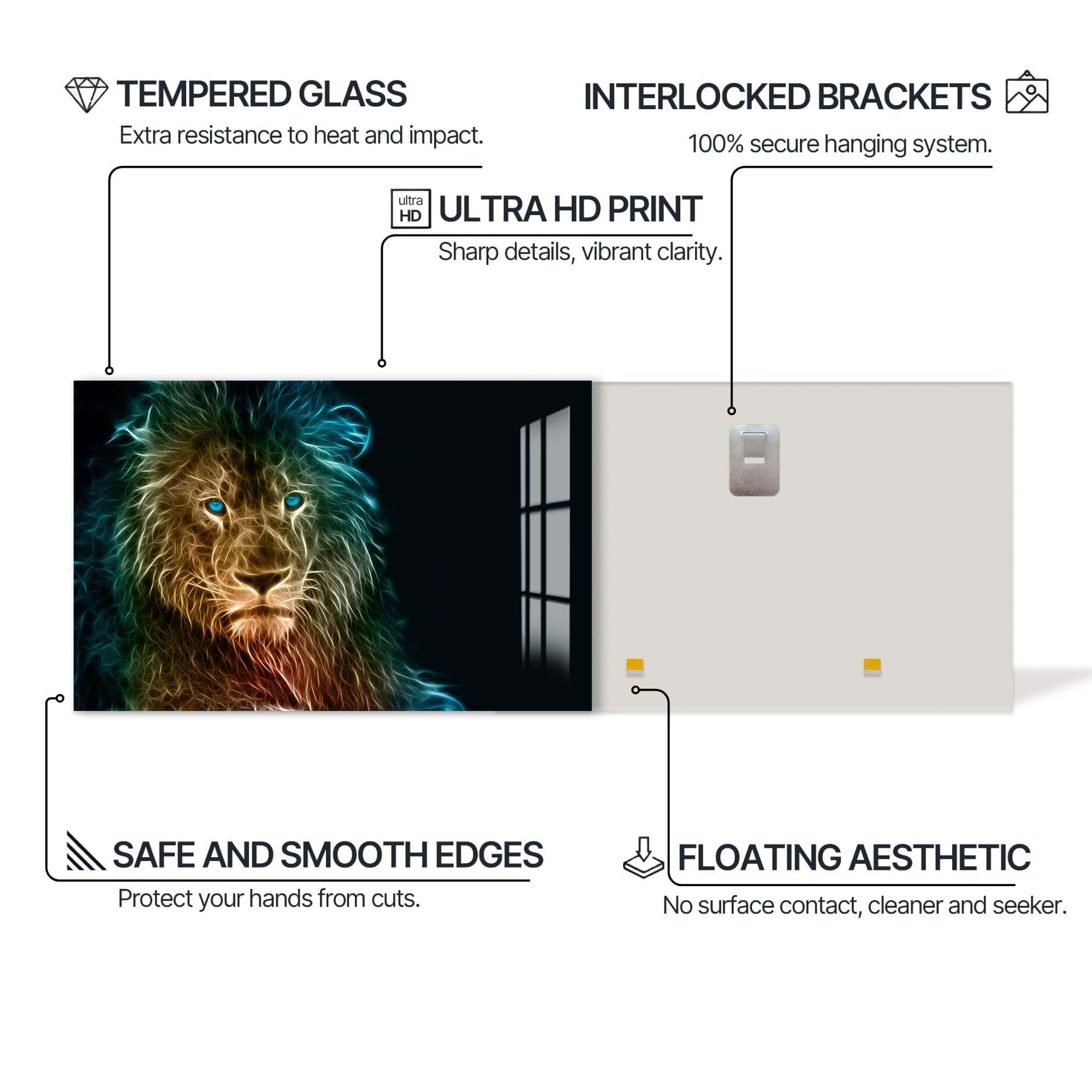 Artronauts Glass Print Neon Spirit Lion – Animal Tempered Glass Wall Art