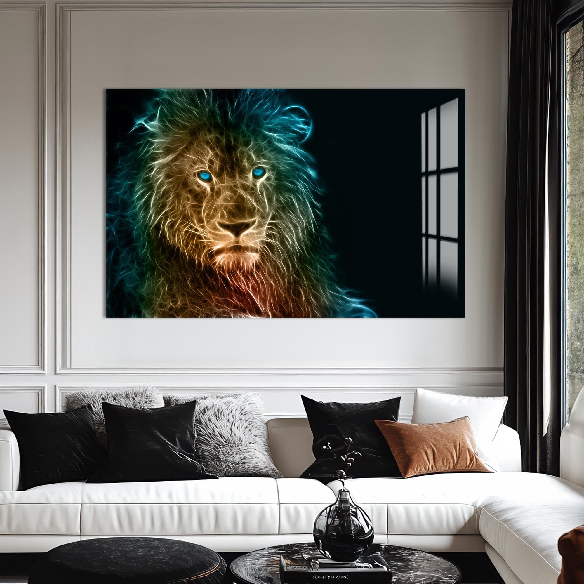 Artronauts Glass Print Neon Spirit Lion – Animal Tempered Glass Wall Art