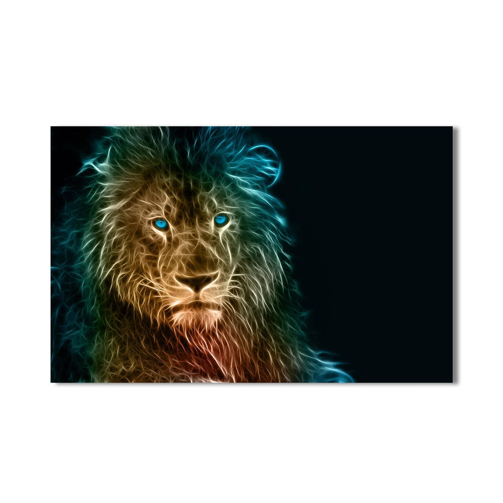 Artronauts Glass Print Neon Spirit Lion – Animal Tempered Glass Wall Art