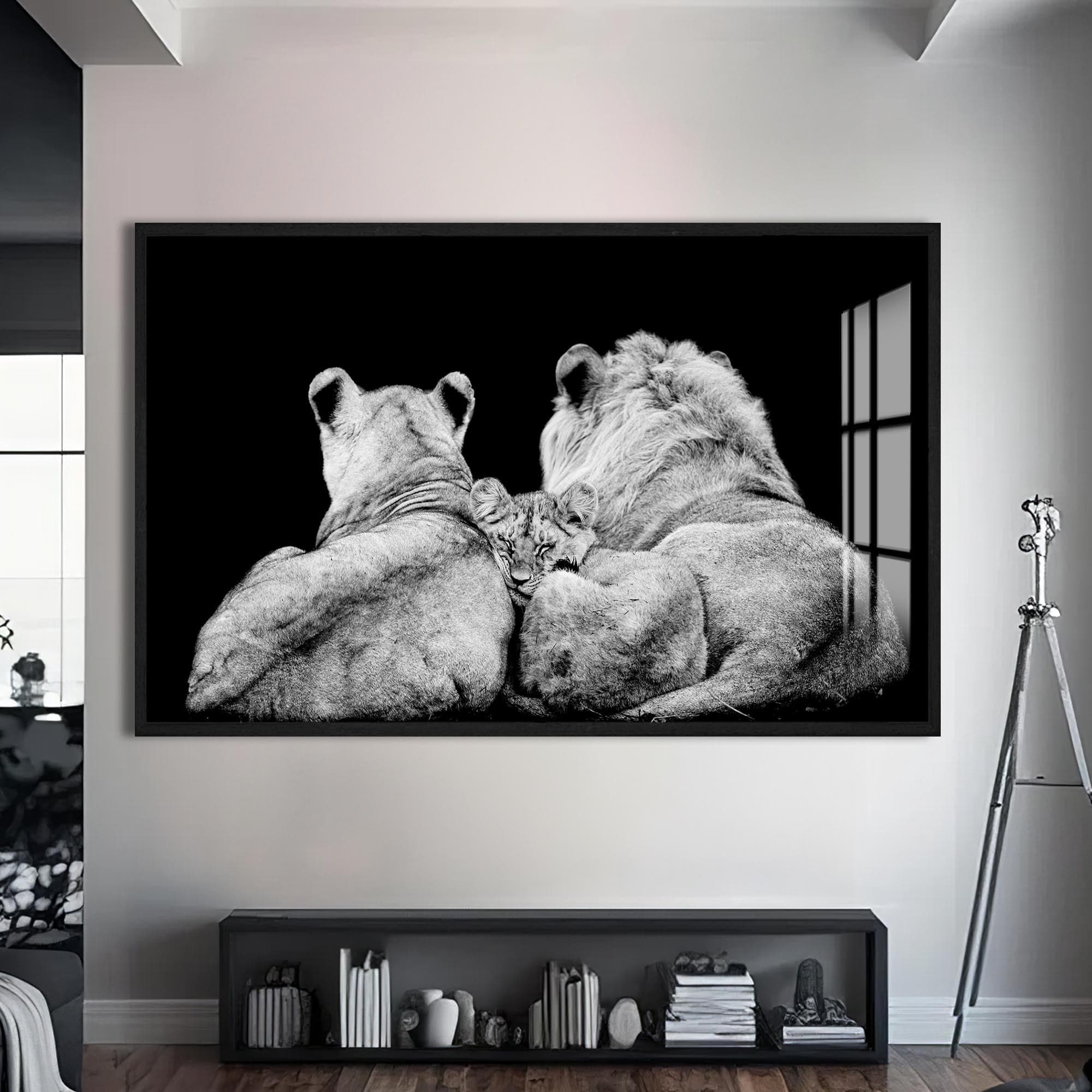 Artronauts Glass Print S | 72x46 cm | 28.3"x18.1" / Black Family Guard – Animal Tempered Glass Wall Art