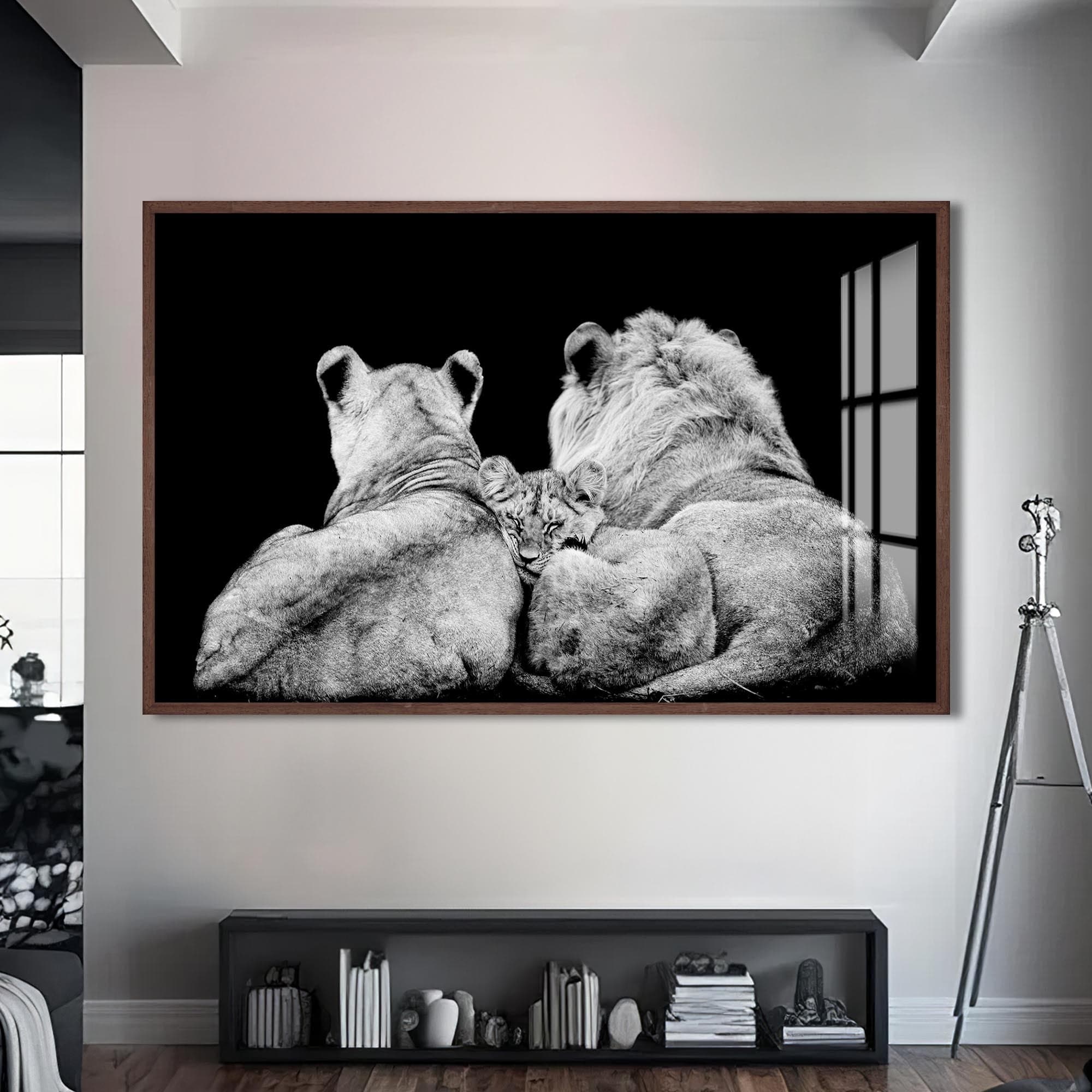Artronauts Glass Print S | 72x46 cm | 28.3"x18.1" / Walnut Family Guard – Animal Tempered Glass Wall Art