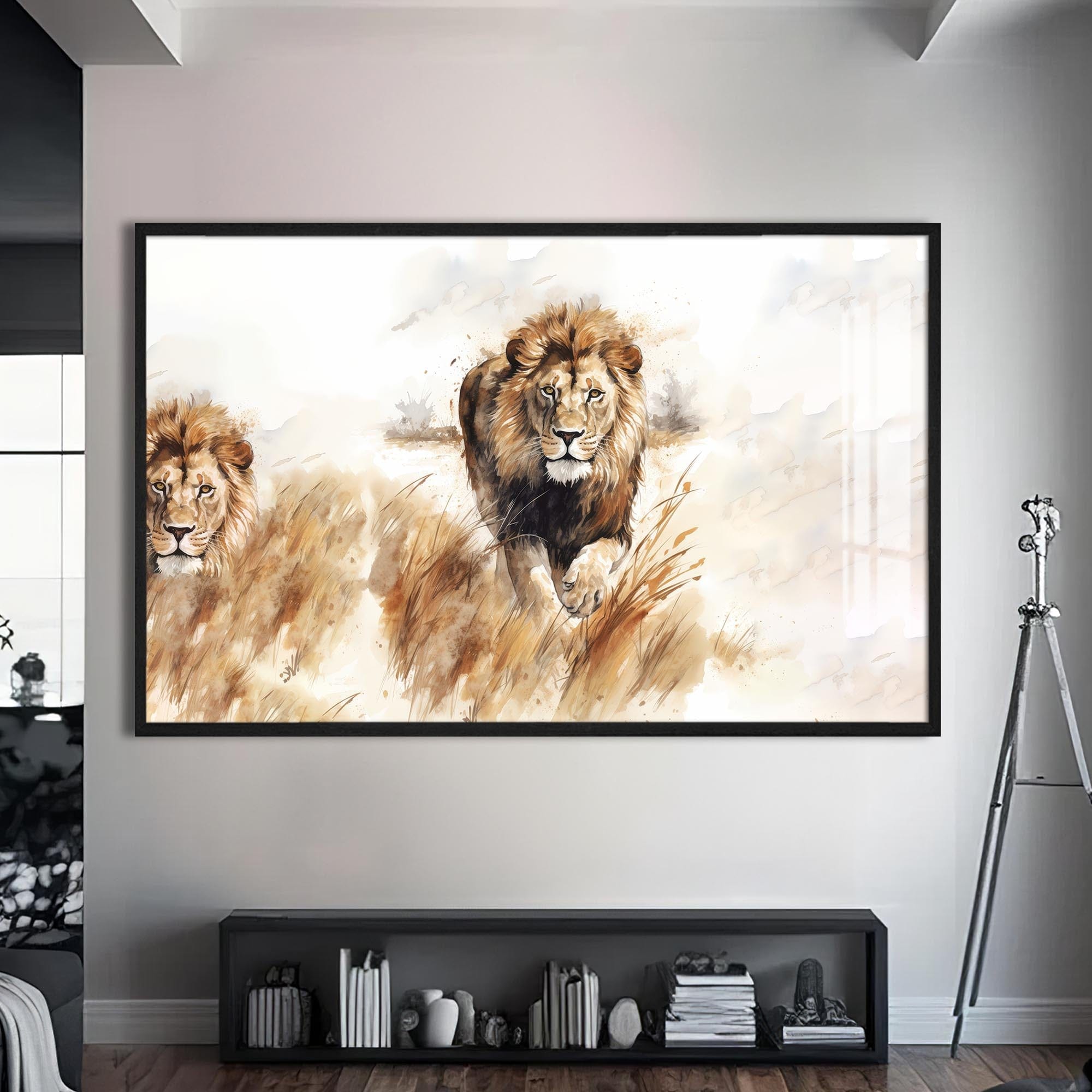 Artronauts Glass Print S | 72x46 cm | 28.3"x18.1" / Black Savannah Charge – Animal Tempered Glass Wall Art