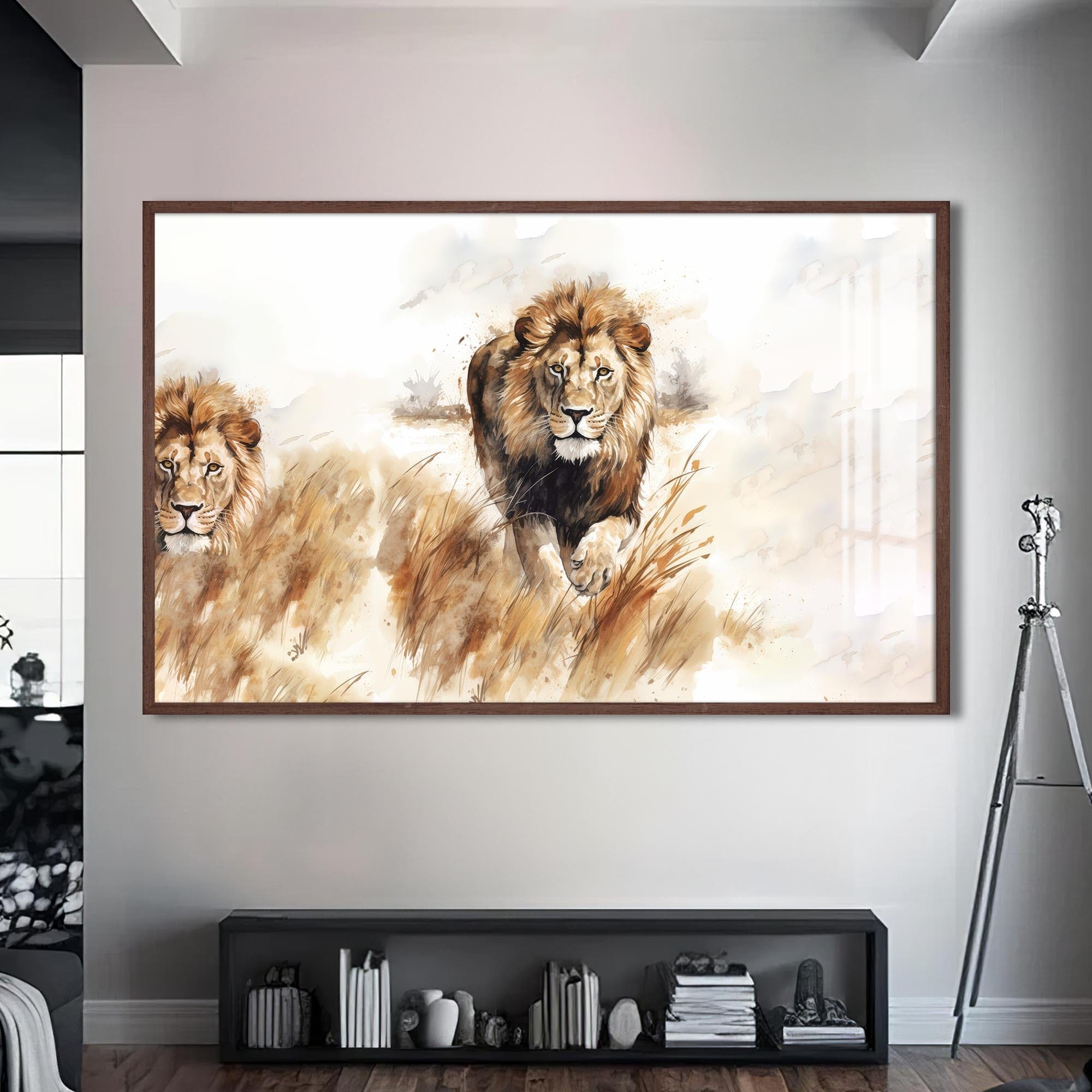 Artronauts Glass Print S | 72x46 cm | 28.3"x18.1" / Walnut Savannah Charge – Animal Tempered Glass Wall Art