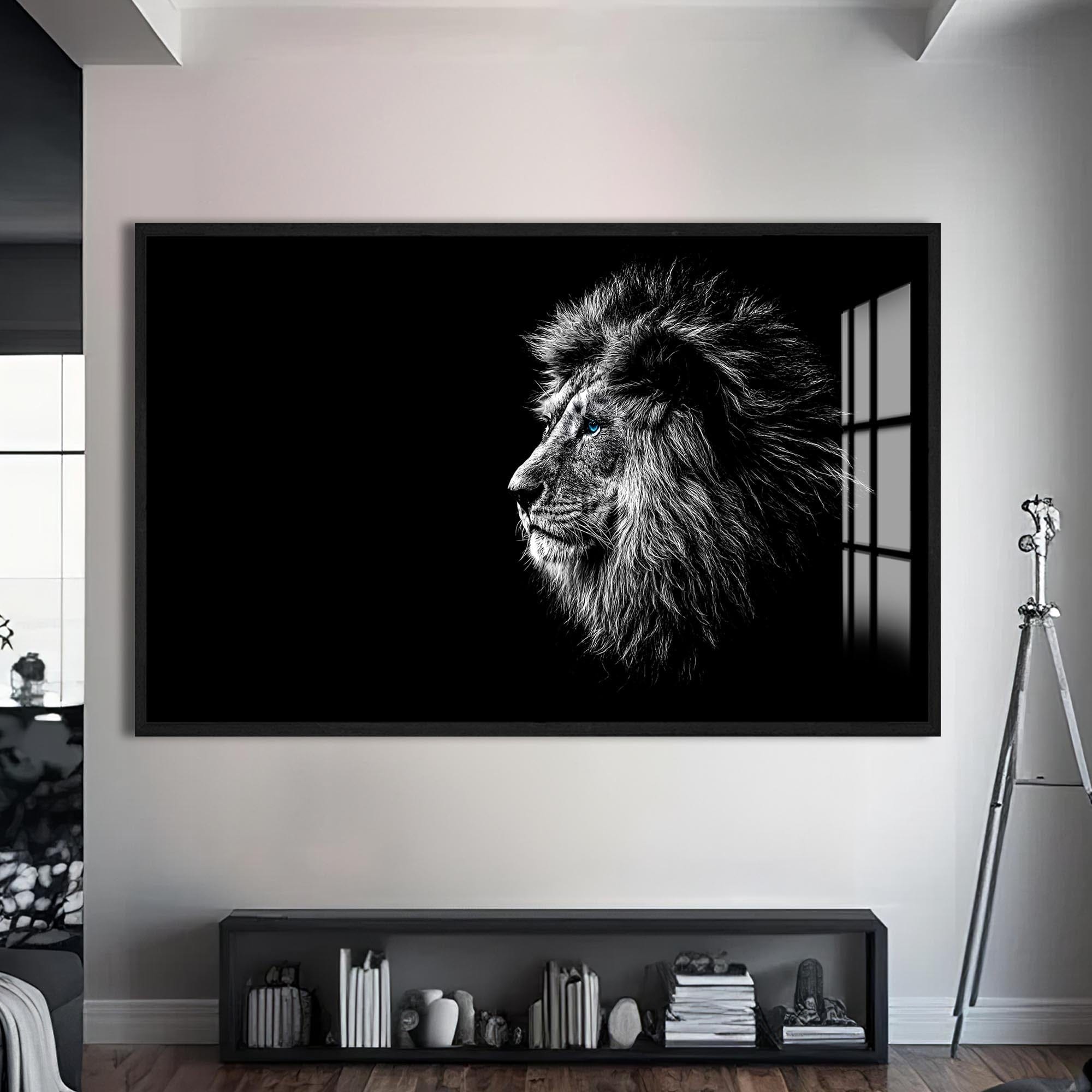 Artronauts Glass Print S | 72x46 cm | 28.3"x18.1" / Black Shadow Profile Lion – Animal Tempered Glass Wall Art