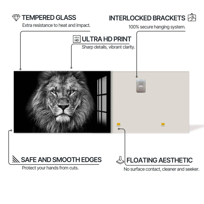Artronauts Glass Print Monochrome Power Lion – Animal Tempered Glass Wall Art
