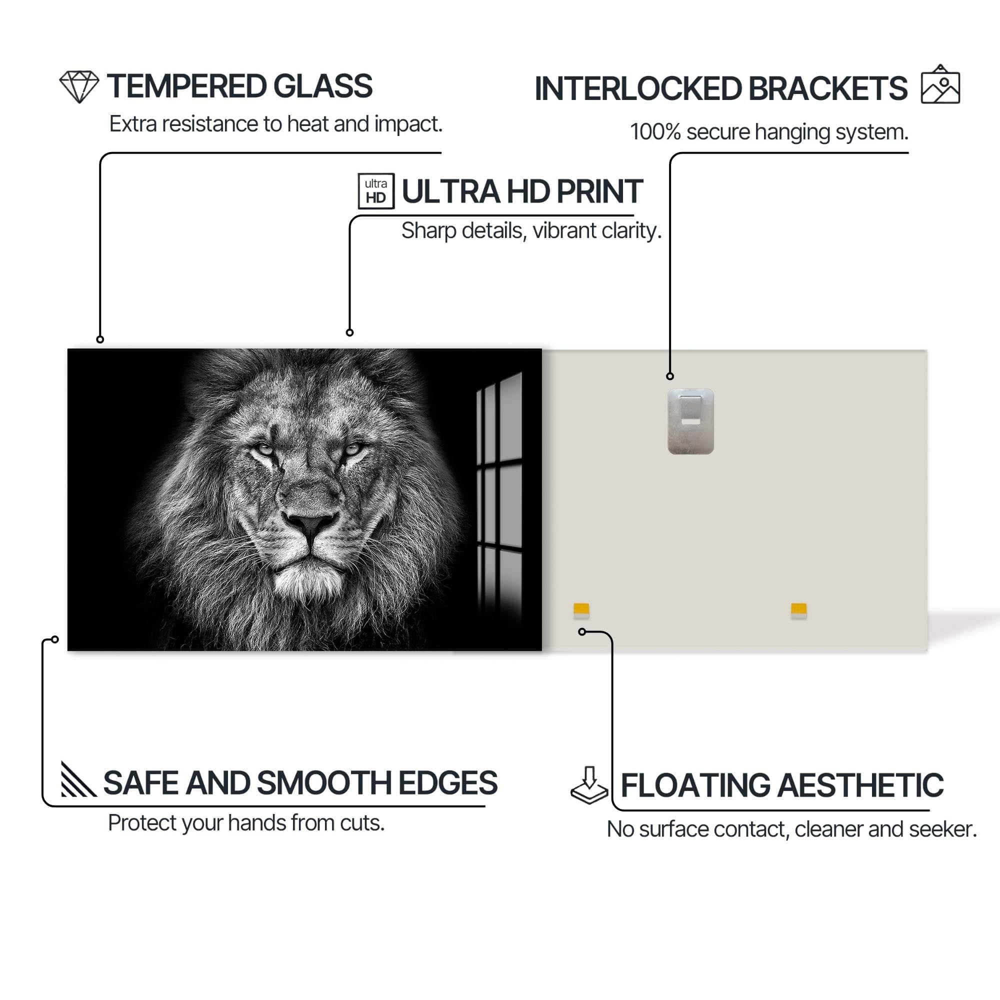 Artronauts Glass Print Monochrome Power Lion – Animal Tempered Glass Wall Art