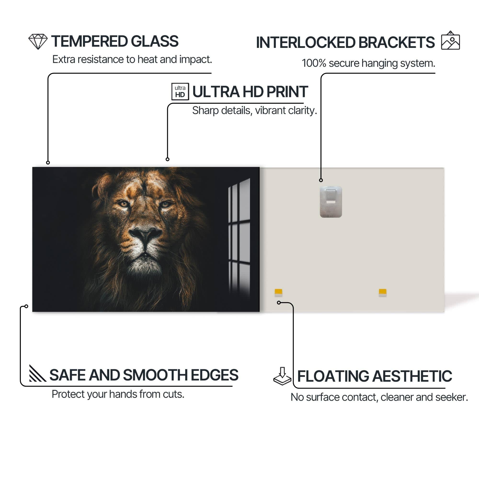 Artronauts Glass Print Regal Light Lion – Animal Tempered Glass Wall Art
