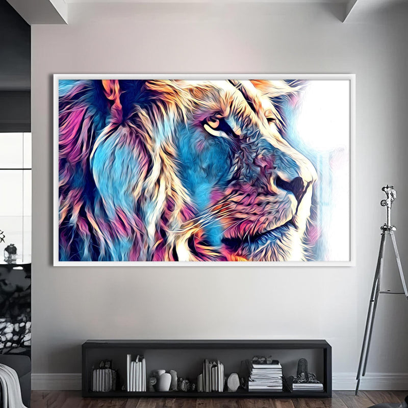 Artronauts Glass Print S | 72x46 cm | 28.3"x18.1" / White Prism Aura Lion – Animal Tempered Glass Wall Art