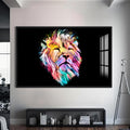 Artronauts Glass Print S | 72x46 cm | 28.3"x18.1" / Black Cosmic Light Lion – Animal Tempered Glass Wall Art