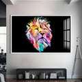 Artronauts Glass Print S | 72x46 cm | 28.3"x18.1" / White Cosmic Light Lion – Animal Tempered Glass Wall Art