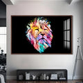Artronauts Glass Print S | 72x46 cm | 28.3"x18.1" / Walnut Cosmic Light Lion – Animal Tempered Glass Wall Art