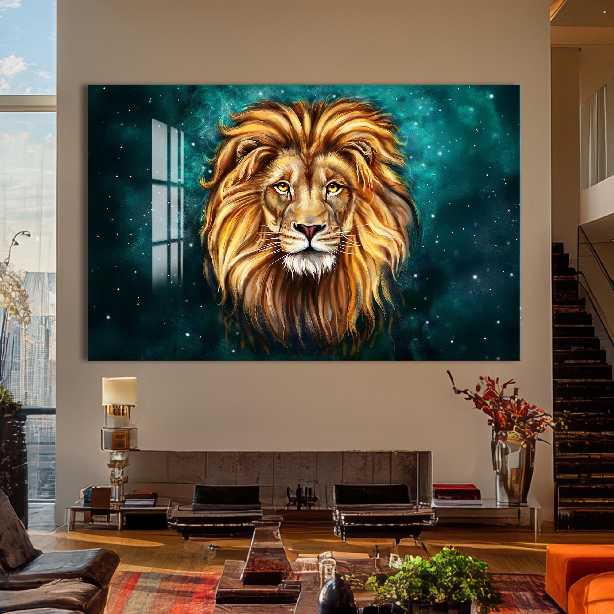 Artronauts Glass Print Mystic Galaxy Lion – Animal Tempered Glass Wall Art