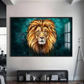 Artronauts Glass Print S | 72x46 cm | 28.3"x18.1" / Black Mystic Galaxy Lion – Animal Tempered Glass Wall Art
