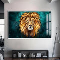 Artronauts Glass Print S | 72x46 cm | 28.3"x18.1" / White Mystic Galaxy Lion – Animal Tempered Glass Wall Art