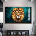 Artronauts Glass Print S | 72x46 cm | 28.3"x18.1" / Walnut Mystic Galaxy Lion – Animal Tempered Glass Wall Art