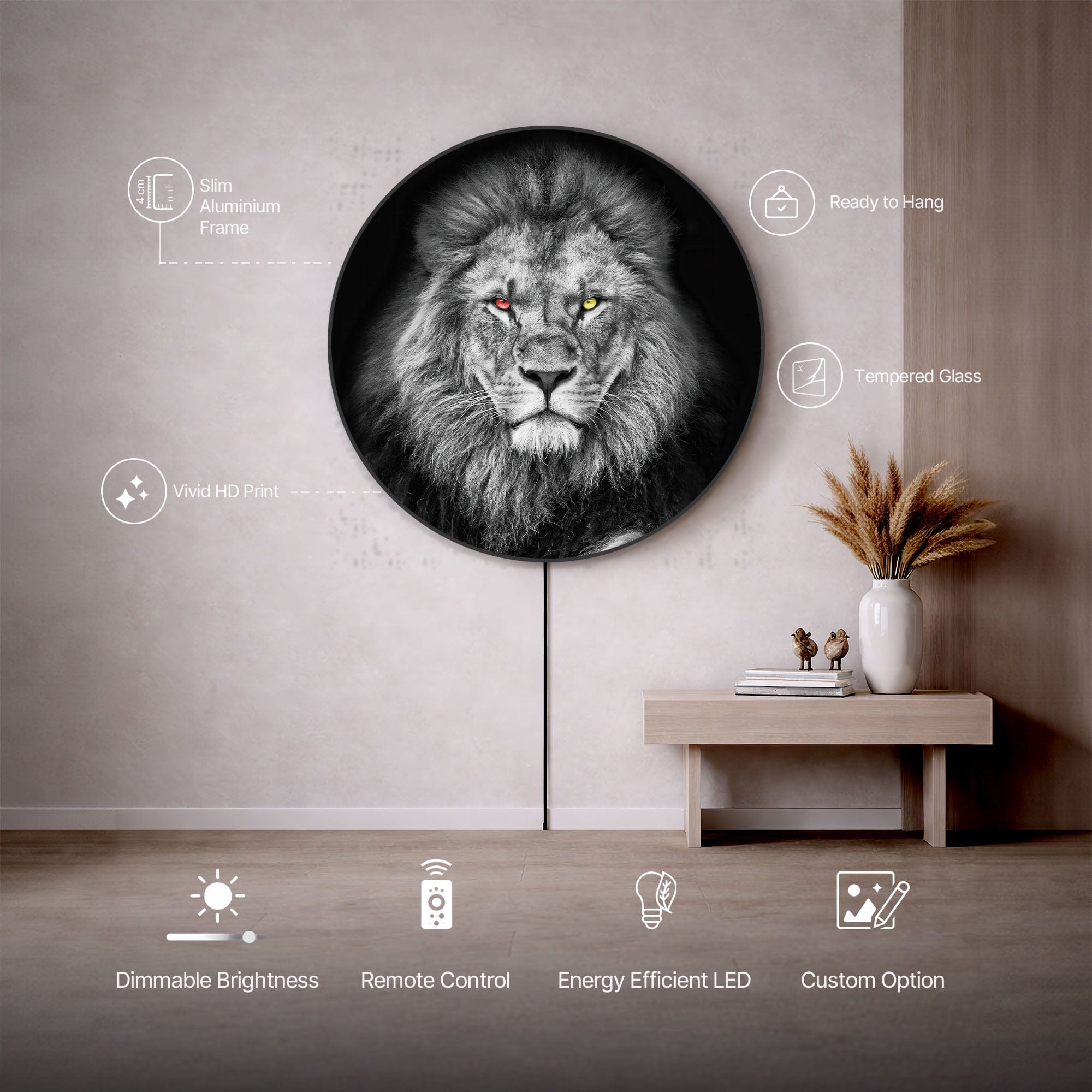 Artronauts Glass Print LION - Lumi™ LED Glass Wall Art