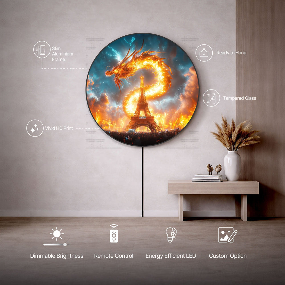 Artronauts Glass Print EIFFEL DRAGON - Lumi™ LED Glass Wall Art