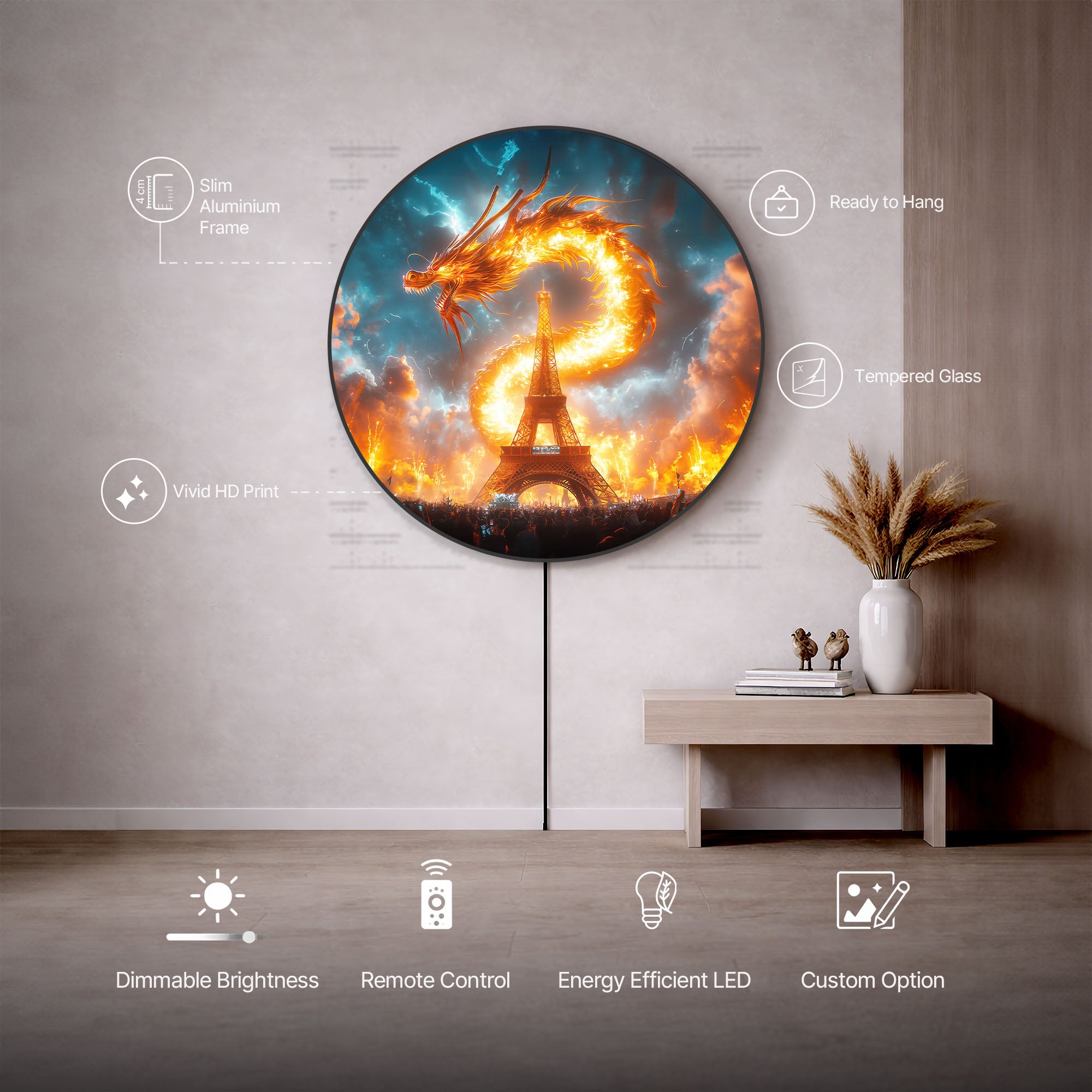 EIFFEL DRAGON - Lumi™ LED Glass Wall Art