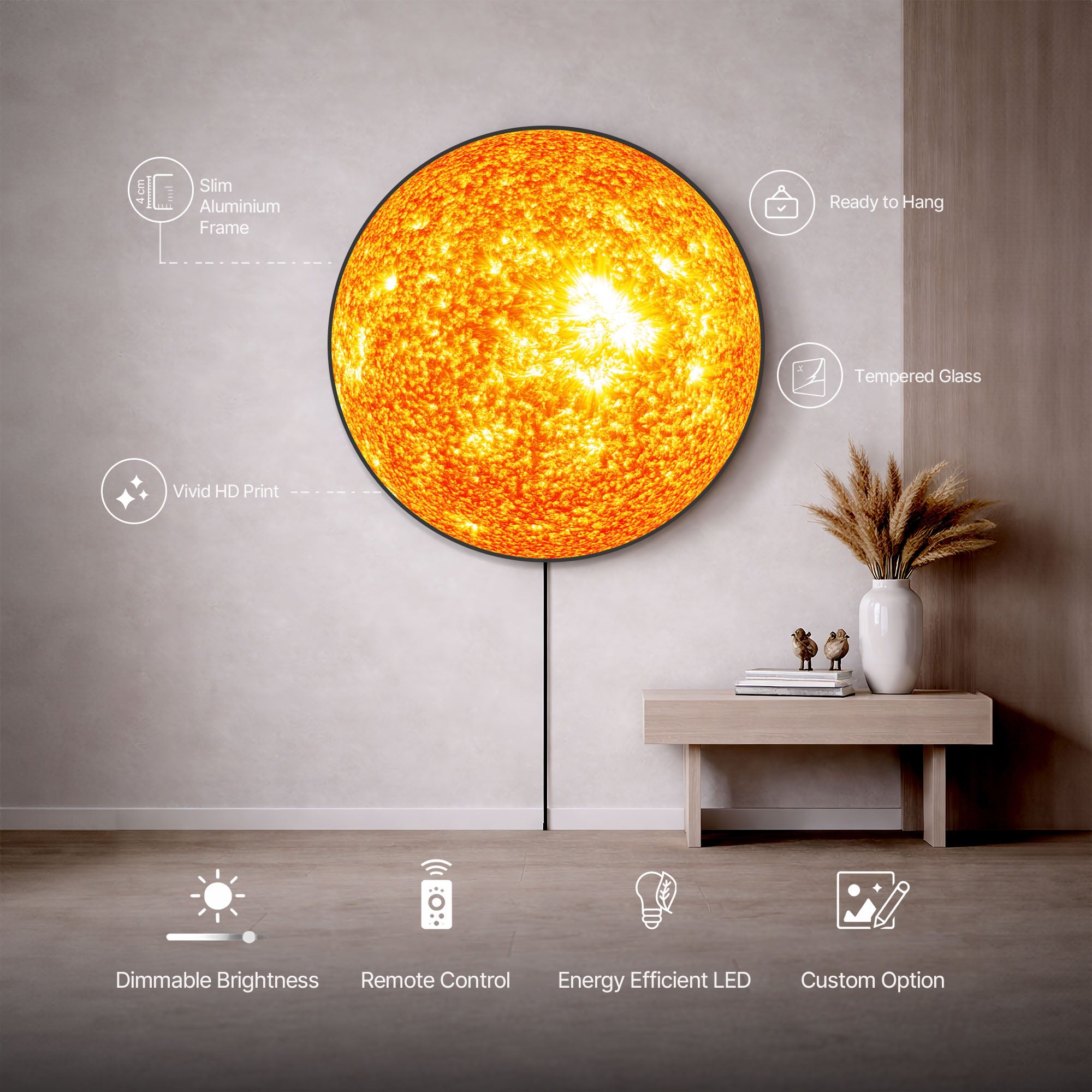 THE SUN - Lumi™ LED Glass Wall Art