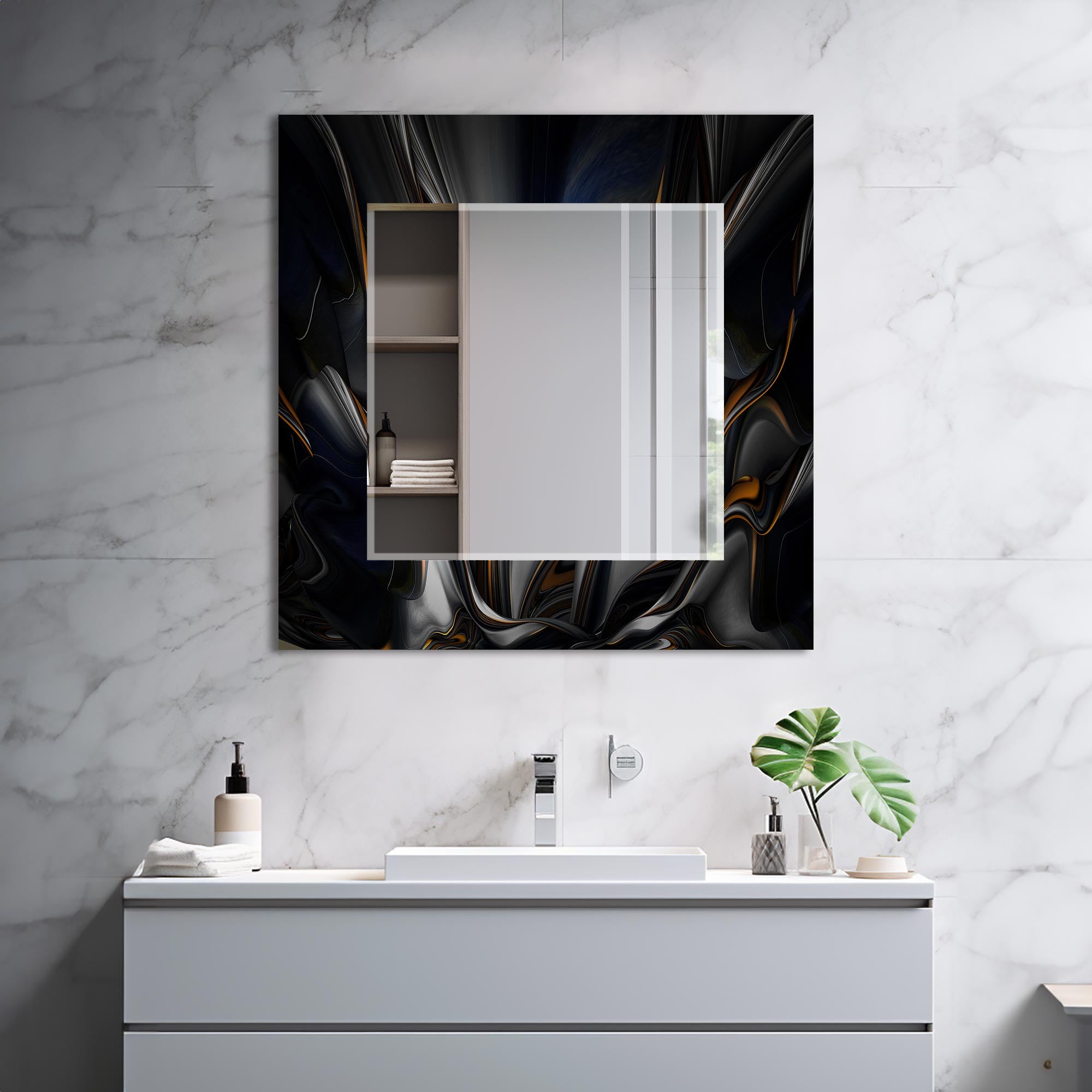 Abstract Floral Tempered Glass Mirror