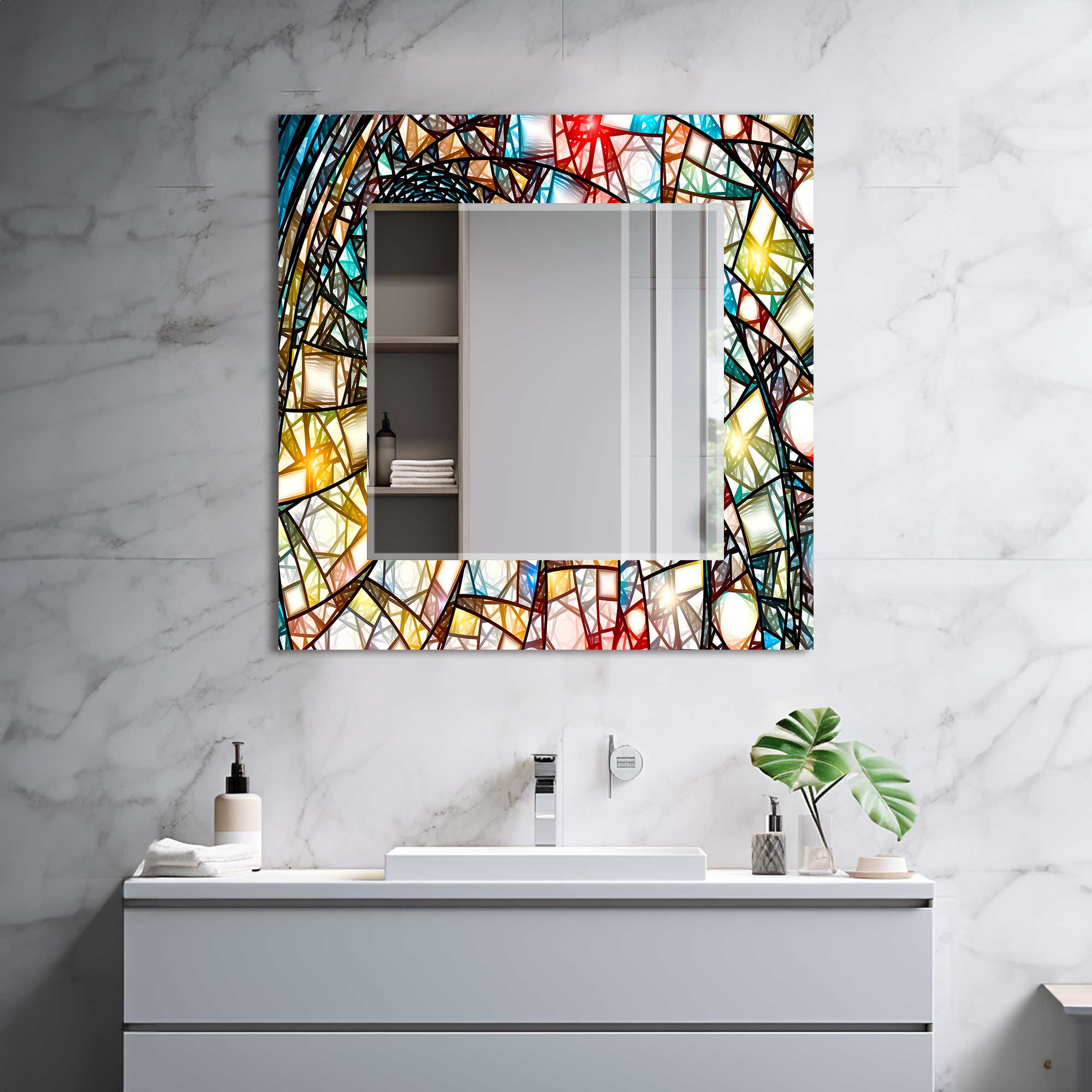 Coloured Pieces Tempered Glass Mirror