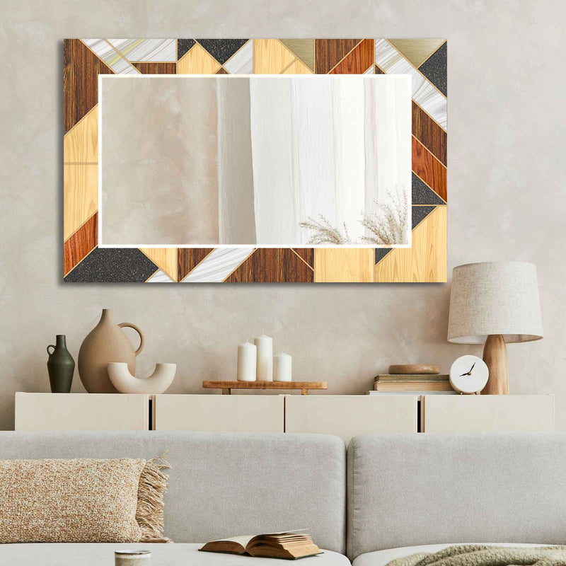 Artronauts Glass Print Wooden Design Tempered Glass Mirror