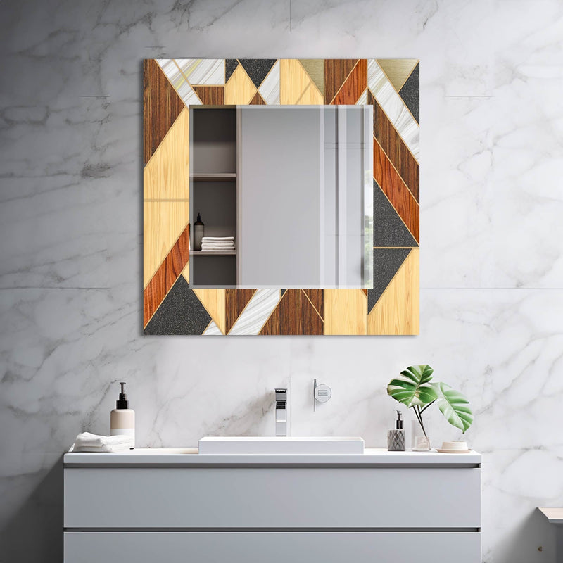 Artronauts Glass Print Wooden Design Tempered Glass Mirror