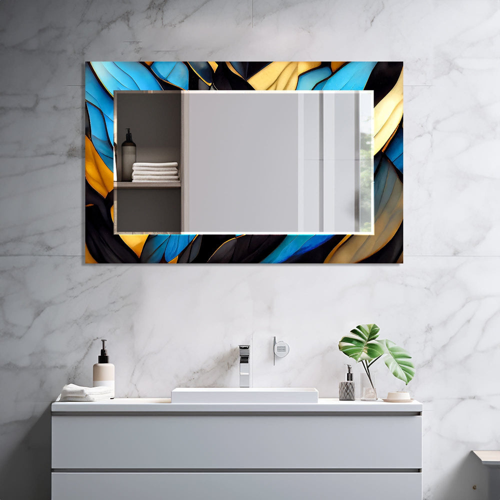 Artronauts Glass Print Floral Abstract Blue Tempered Glass Mirror
