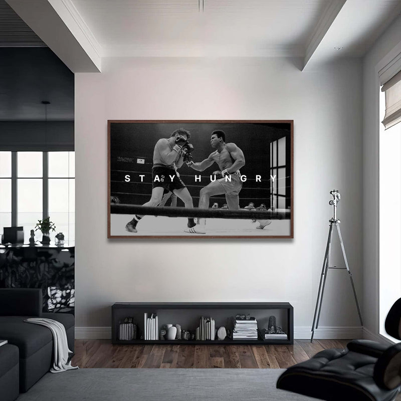 Artronauts Glass Print 72x46 cm | 28.3"x18.1" / Walnut Muhammad Ali - Stay Hungry
