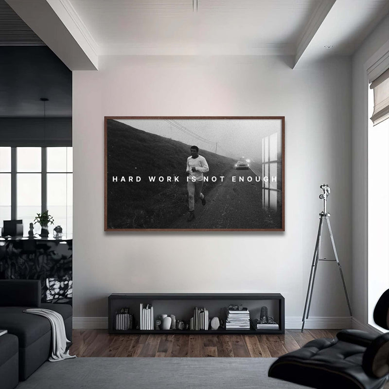 Artronauts Glass Print 72x46 cm | 28.3"x18.1" / Walnut Muhammad Ali - Hard Work Is Not Enough