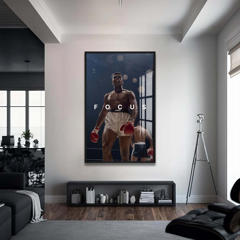 Artronauts Glass Print 72x46 cm | 28.3"x18.1" / Black Muhammad Ali - Focus