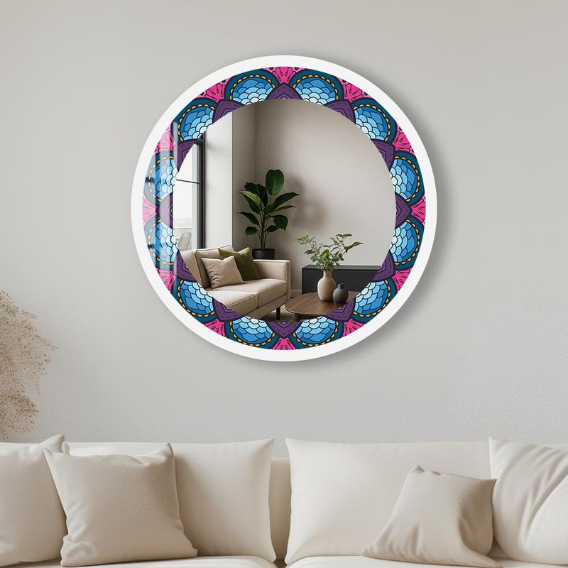 Artronauts Glass Print 40 cm ⌀ | 15.7" / White Mandala - Tempered Glass Mirror