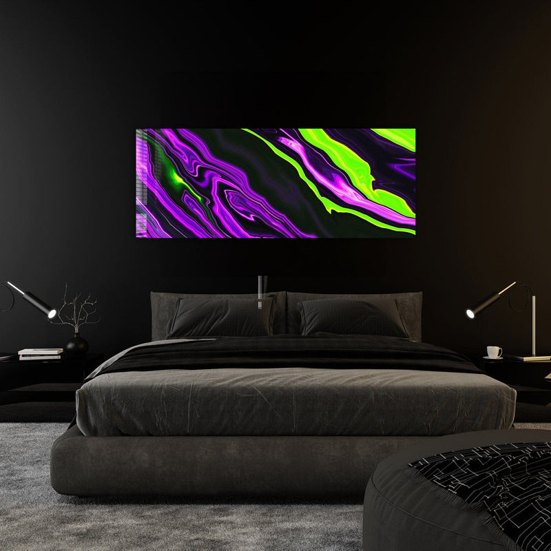 Artronauts Glass Print 92x36cm Purple & Green Neon - Panoramic