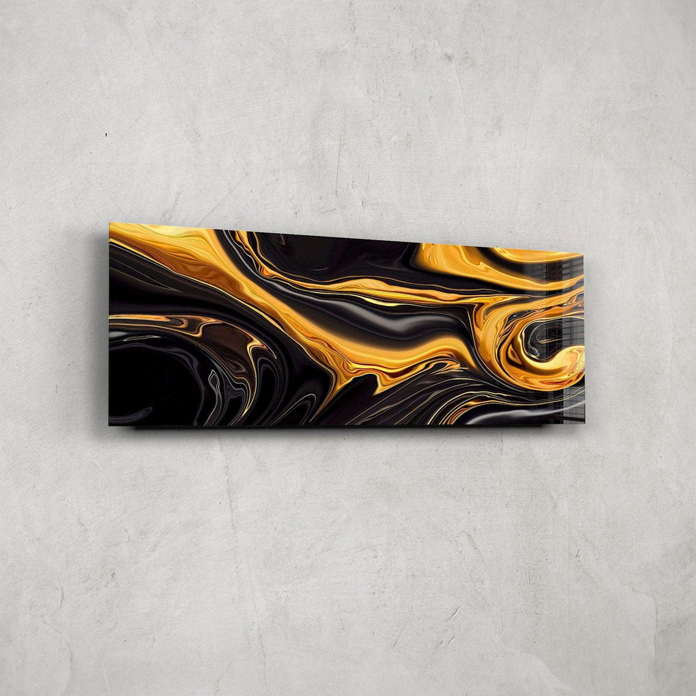 Artronauts Glass Print 92x36cm Abstract Gold & Black - Panoramic