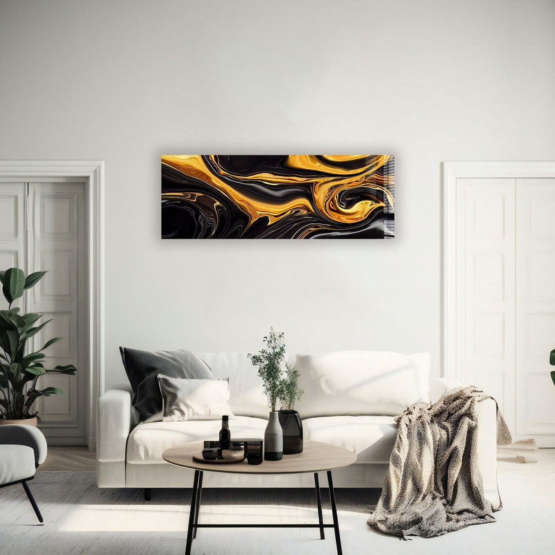 Artronauts Glass Print 92x36cm Abstract Gold & Black - Panoramic