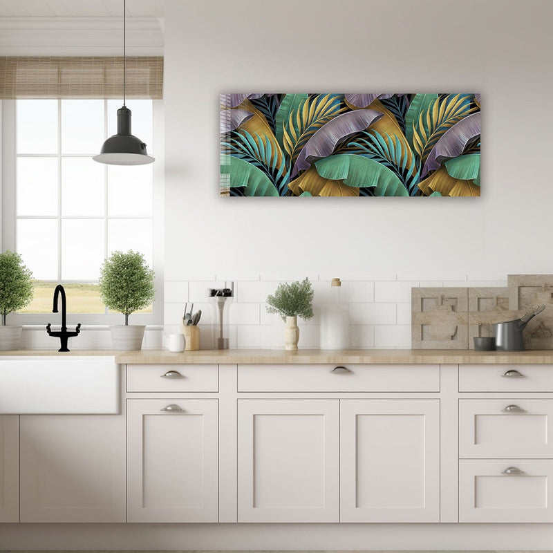 Artronauts Glass Print 92x36cm Colourful Tropical Leaves - Panoramic