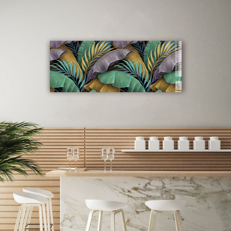 Artronauts Glass Print 92x36cm Colourful Tropical Leaves - Panoramic