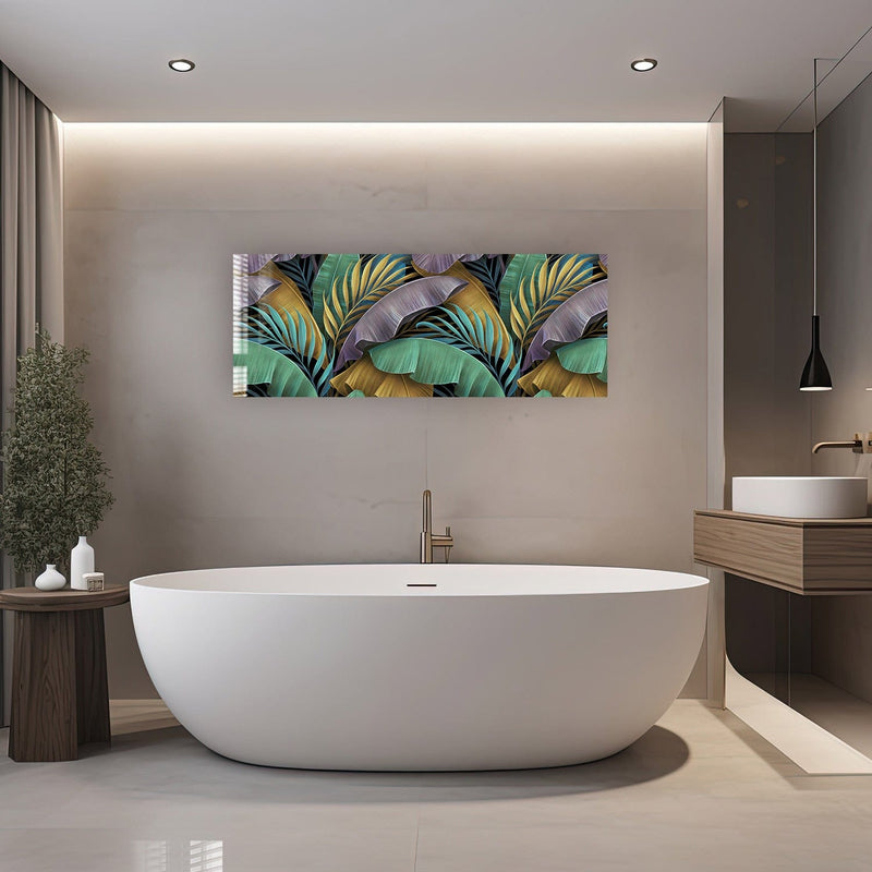 Artronauts Glass Print 92x36cm Colourful Tropical Leaves - Panoramic