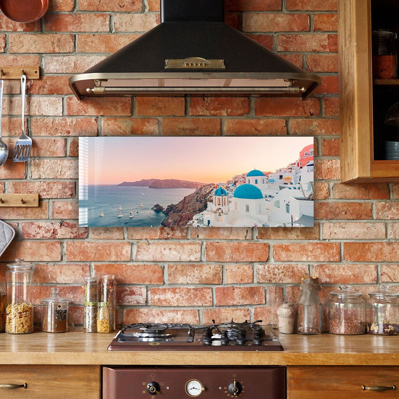 Artronauts Glass Print 92x36cm Greece Cave Houses - Panoramic