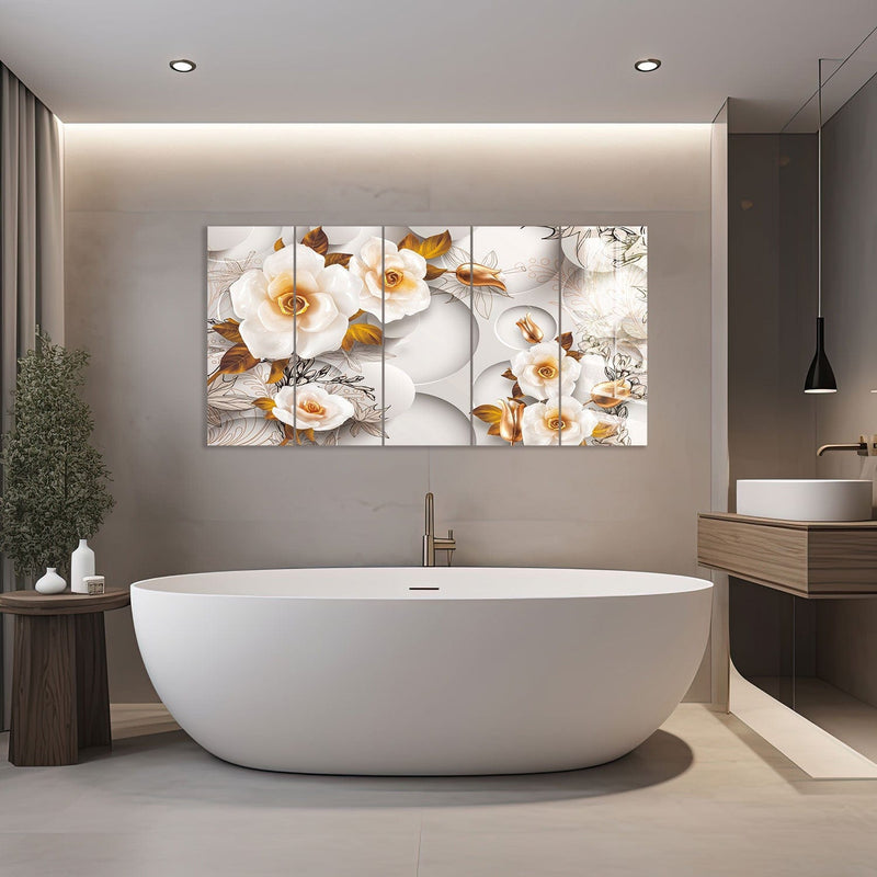 Artronauts Glass Print 92x180 cm | 36.5"x71.5" White Gold Roses