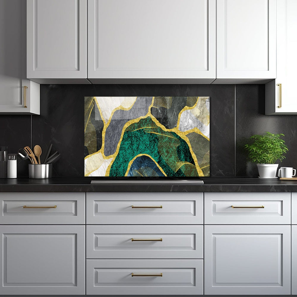 Artronauts Glass Print 110x70 cm | 43.3"x27.5" Green Marble - Glass Splashback