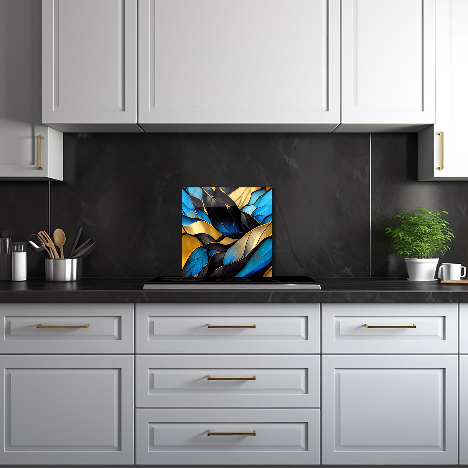 Blue Abstract Waves - Glass Splashback