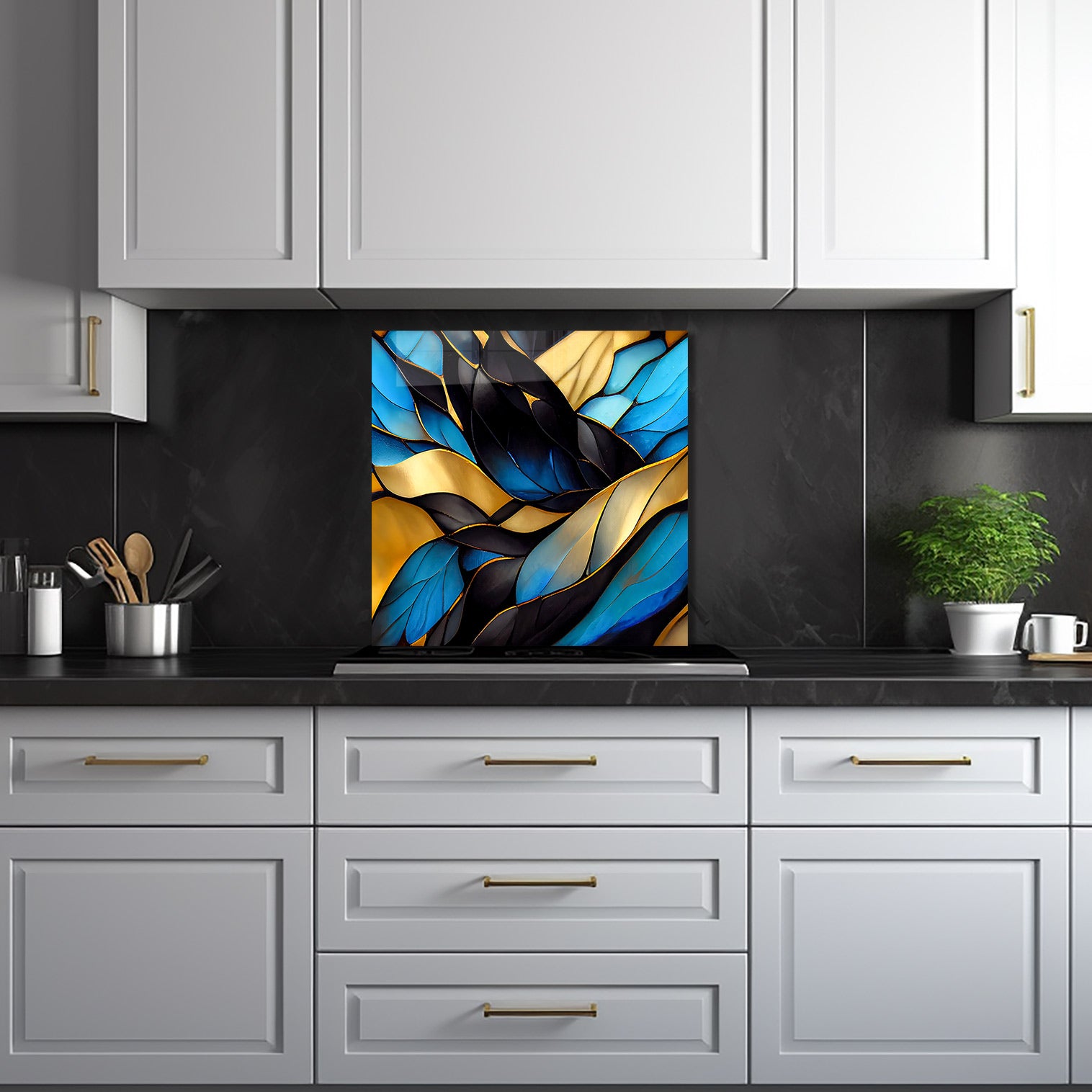 Blue Abstract Waves - Glass Splashback