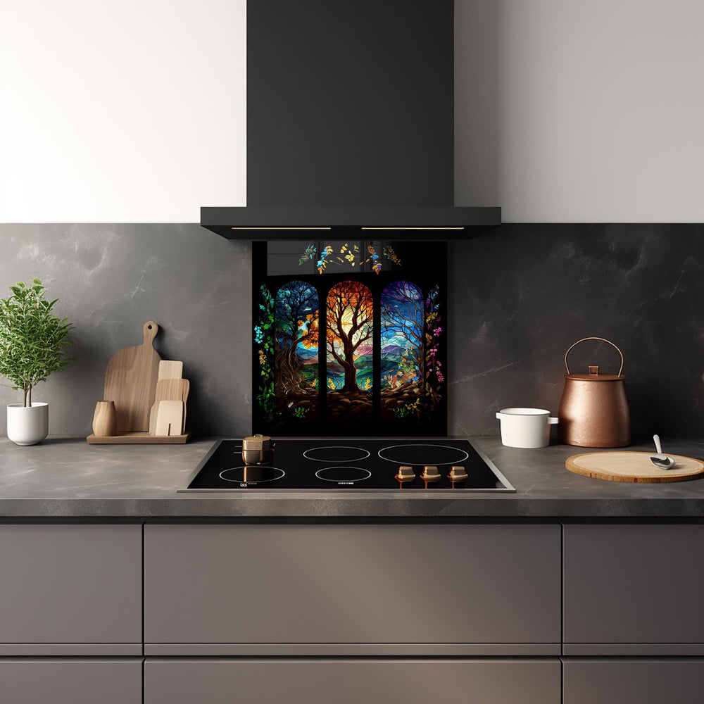 Artronauts Glass Print 60x60 cm | 23.6"x23.6" Seasons of Tree - Glass Splashback