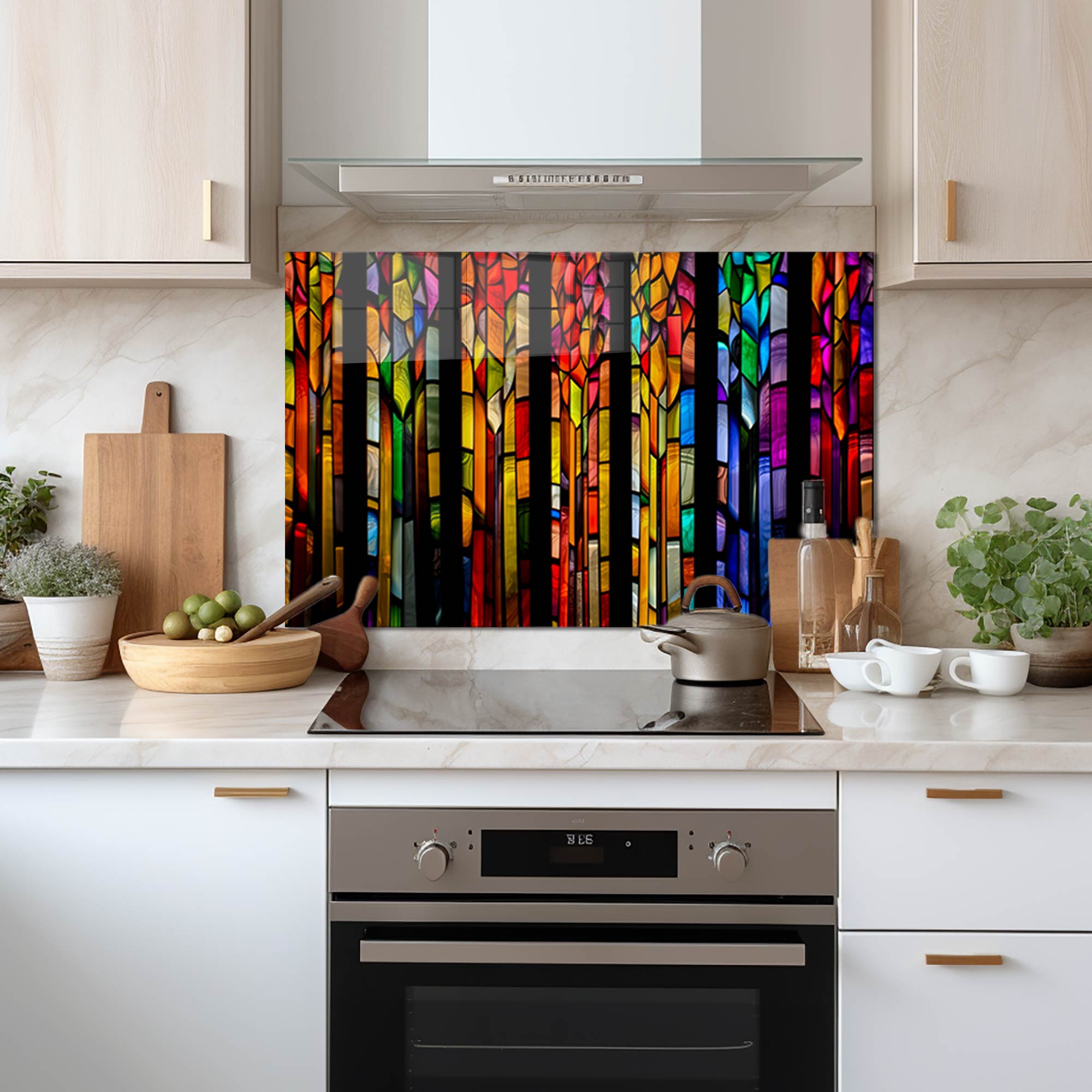 Colourful Floral Stripes- Glass Splashback