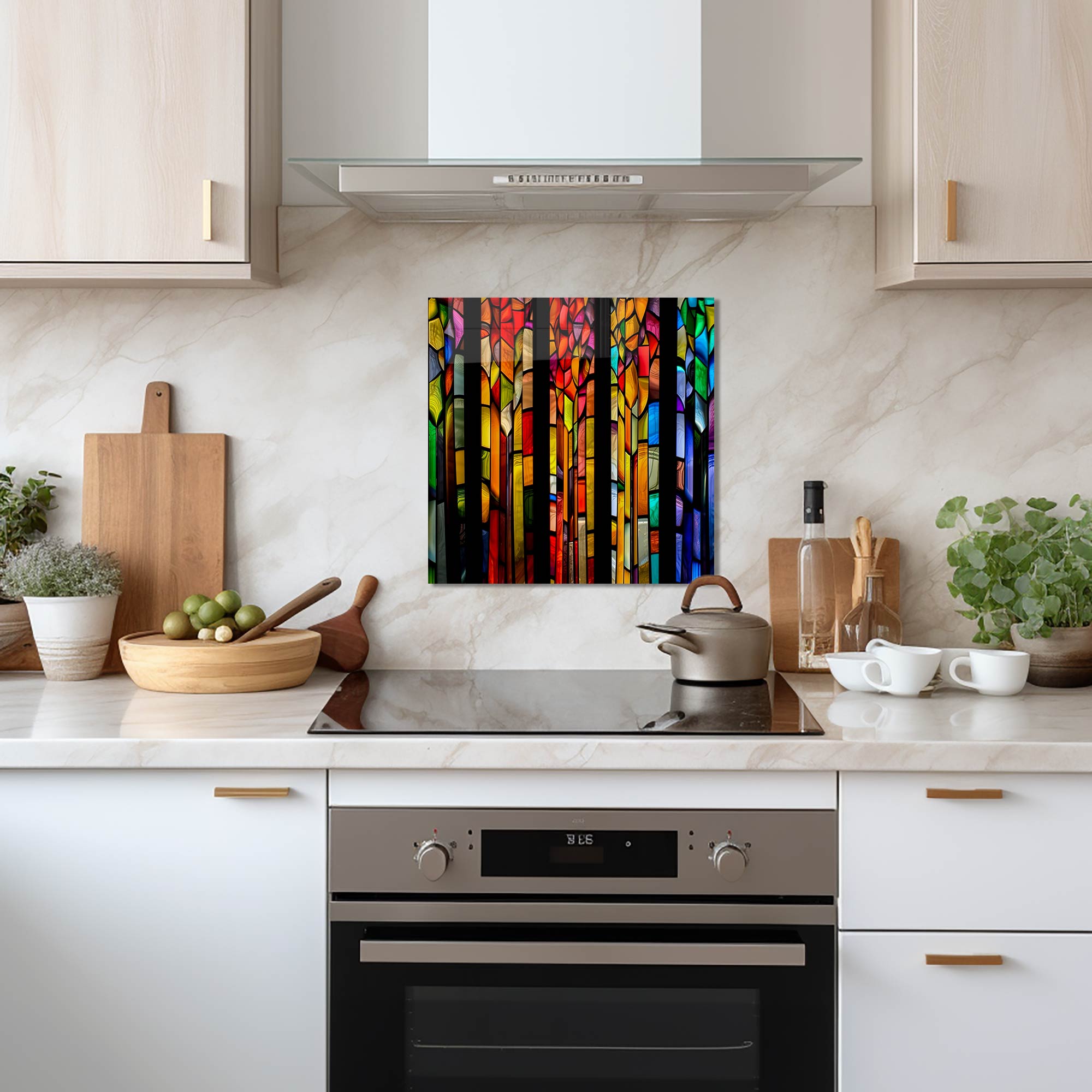 Colourful Floral Stripes- Glass Splashback