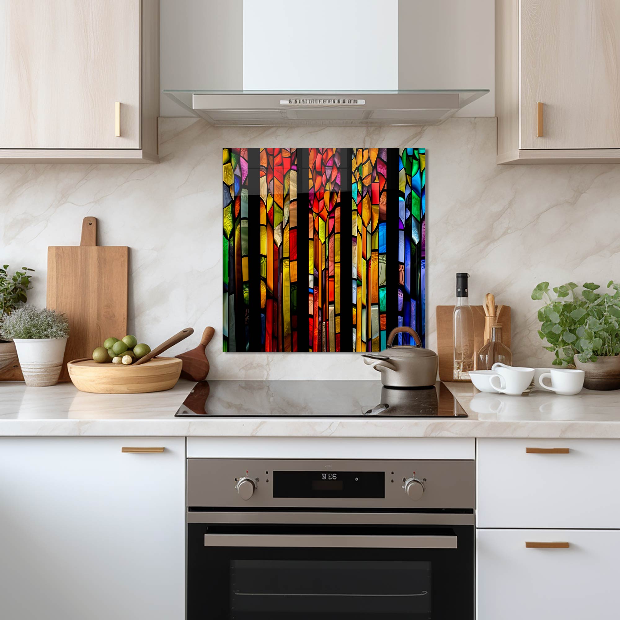 Colourful Floral Stripes- Glass Splashback